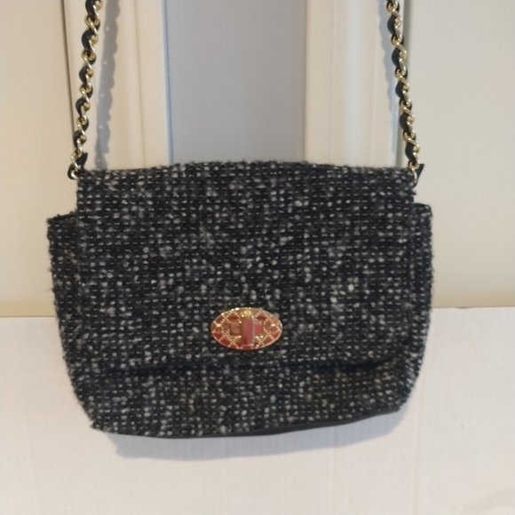 Talbots Black Grey Tweed Classic Crossbody Bag - Picture 2 of 14